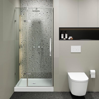 Frameless Clear Tempered Shower Glass Door with Shower Base Kit