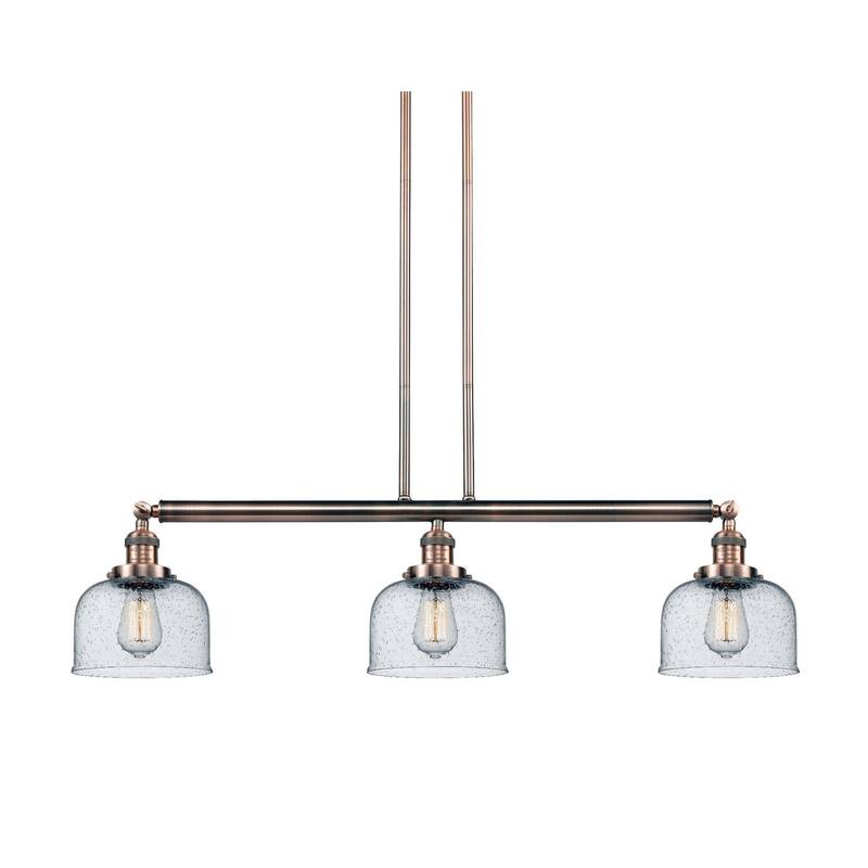 Innovations Lighting Large Bell 3 Light 41" Wide Linear Chandelier - Antique Copper / Seedy