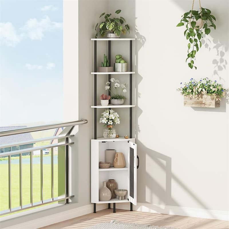 Corner Shelf with Storage - 11.8"D x 11.8"W x 64.8"H