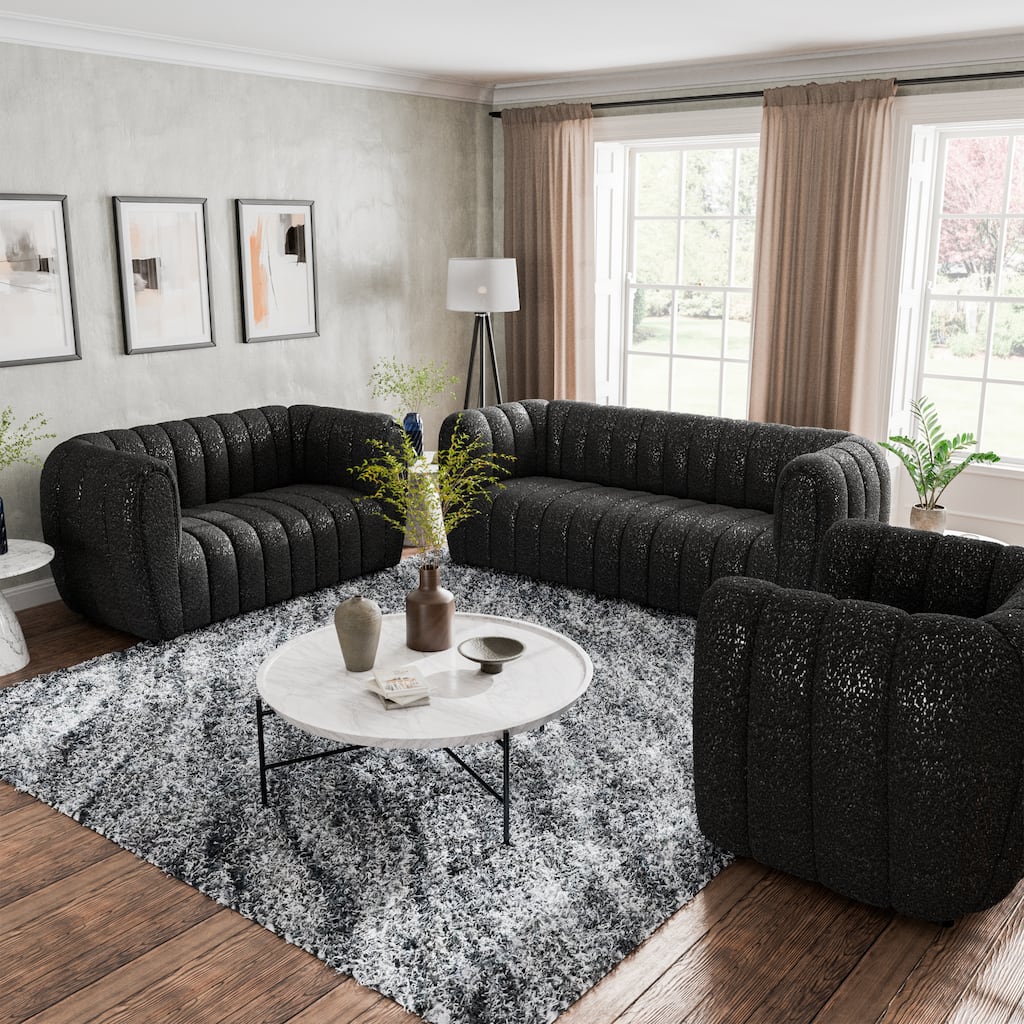 Furniture of America Lucinda Modern Vertical Channel Tufted Boucle Accent Sofa Set with Wooden Legs