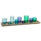 preview thumbnail 2 of 32, Wood Tray with 9 Blue & Green Glass Votive Holders