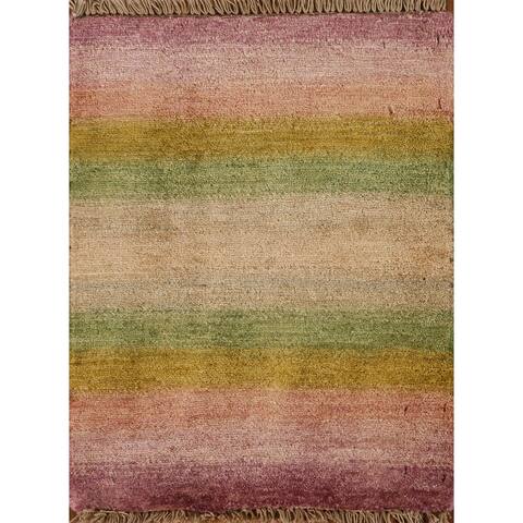 Striped Gabbeh Kashkoli Modern Wool Rug Hand-knotted Office Carpet - 1'6" x 2'0"