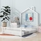 preview thumbnail 1 of 21, Full Size Platform Bed w/Guardrail and Chimney Design, Heavy Duty Metal House Shape Floor Bed Frame for Children, Boys and Girls White - Full