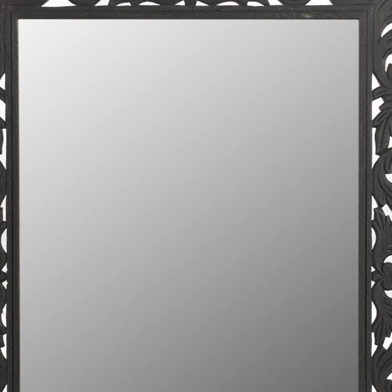 HomeRoots 47" Black Floral Carved Solid Wood Framed Accent Mirror - 35' X '47' X '1