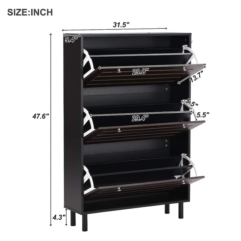 Merax Minimalist Slim Shoe Cabinet with Hanging Hooks, 3 Flip Drawers