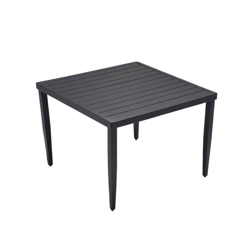 40" x 40" Outdoor Patio Aluminum Square Dining Table with Tapered Feet and Umbrella Hole – Ember Black‌ - Black