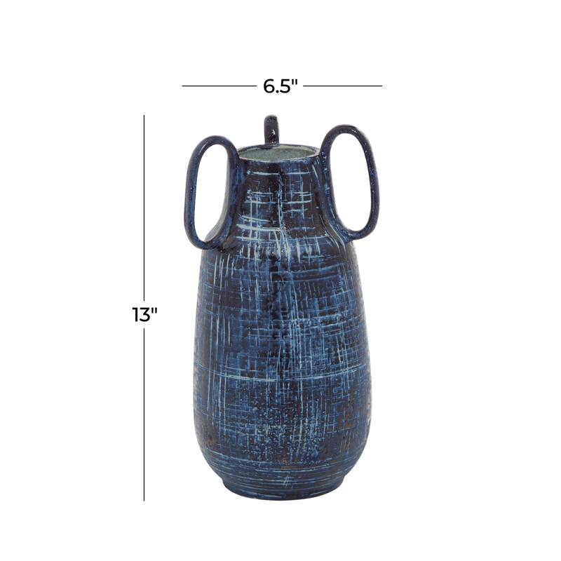 Blue Ceramic Decorative Vase with Handles
