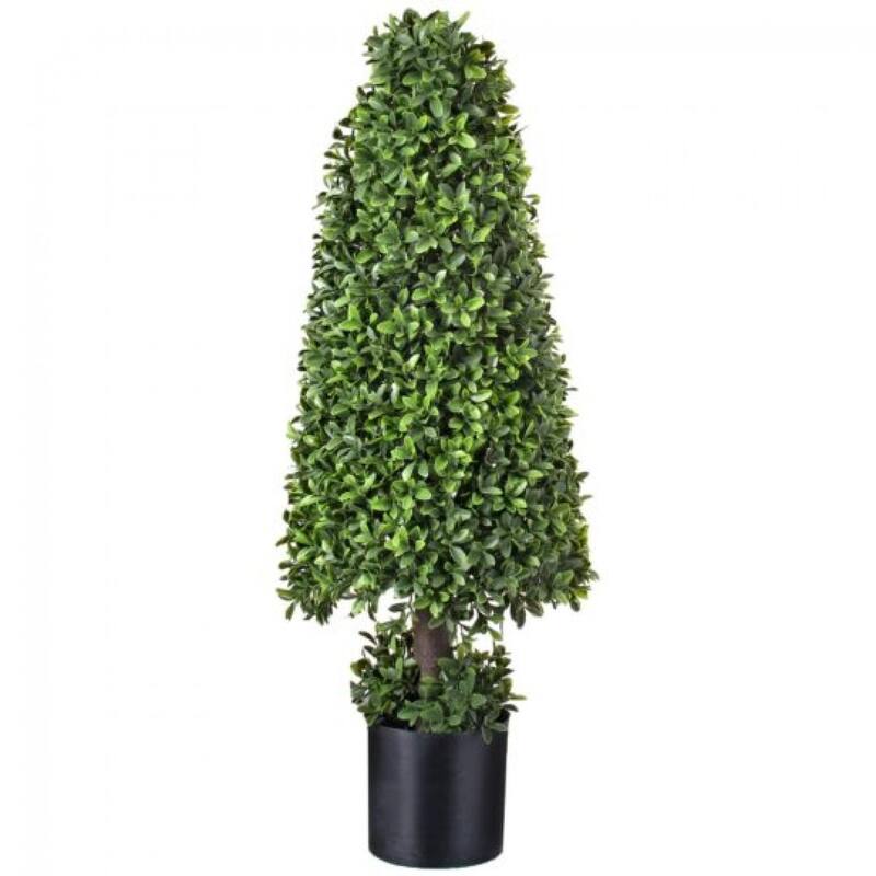 Potted American Boxwood Cone Shaped Topiary Faux Plants And Trees