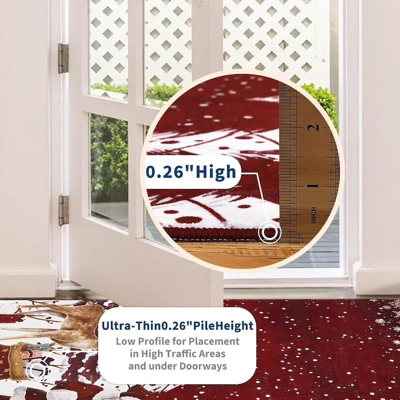 Soft Non-Slip Washable Christmas Santa Claus Aera Rugs, Xmas Holiday Decor, Red