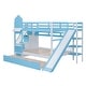 preview thumbnail 11 of 14, Impression & Castle Style Full over Full Bunk Bed with 2 Drawers 3 Shelves and Slide, Sturdy construction & Extra Fun, Blue