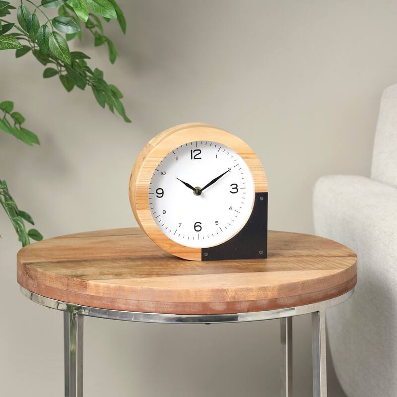 Light Brown Wood Round Abstract Decorative Clock