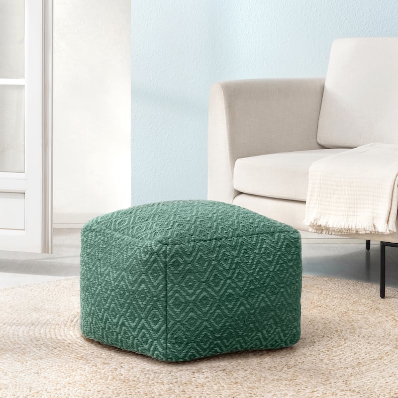 Jani 22-inch Ottoman Pouf - Handcrafted Handmade Ottoman for Seating, Footrest, Home Decor for Living Room, Bedroom - Sage/Ivory