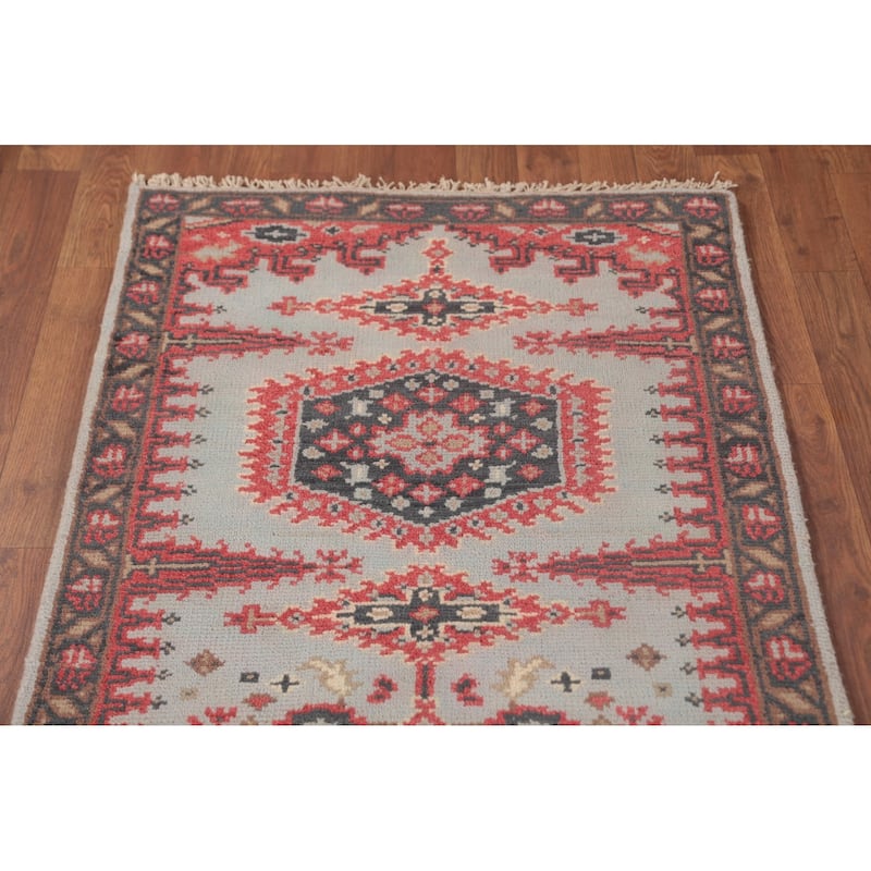 Kazak Oriental Runner Rug Handmade Geometric Wool Carpet - 2'7"x 9'11"