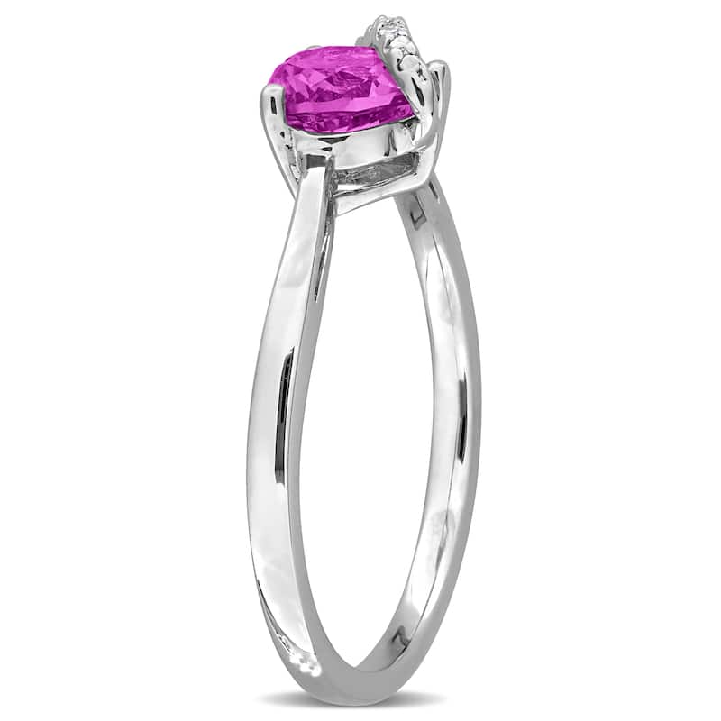 Miadora 1ct TGW Heart-Shaped Created Pink Sapphire Diamond Accent Ring Sterling Silver