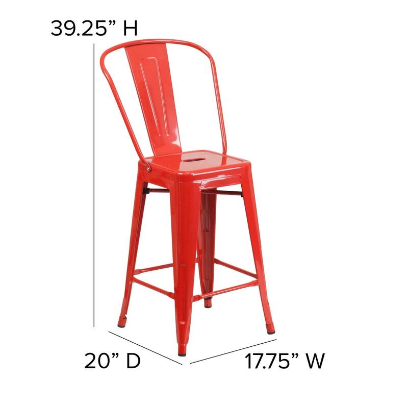24'' High Metal Indoor-Outdoor Counter Height Stool with Back