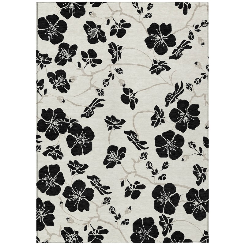 Machine Washable Indoor/ Outdoor Floral Zen Chantille Rug