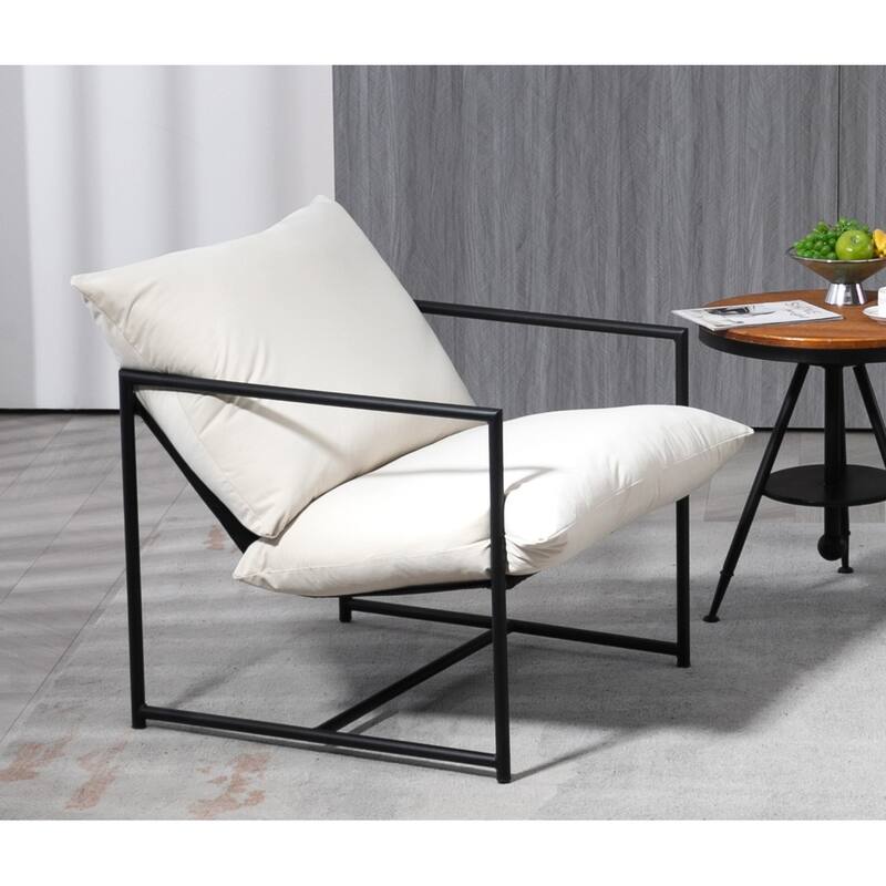 Modern Textured Velvet Sling Accent Chair - Beige