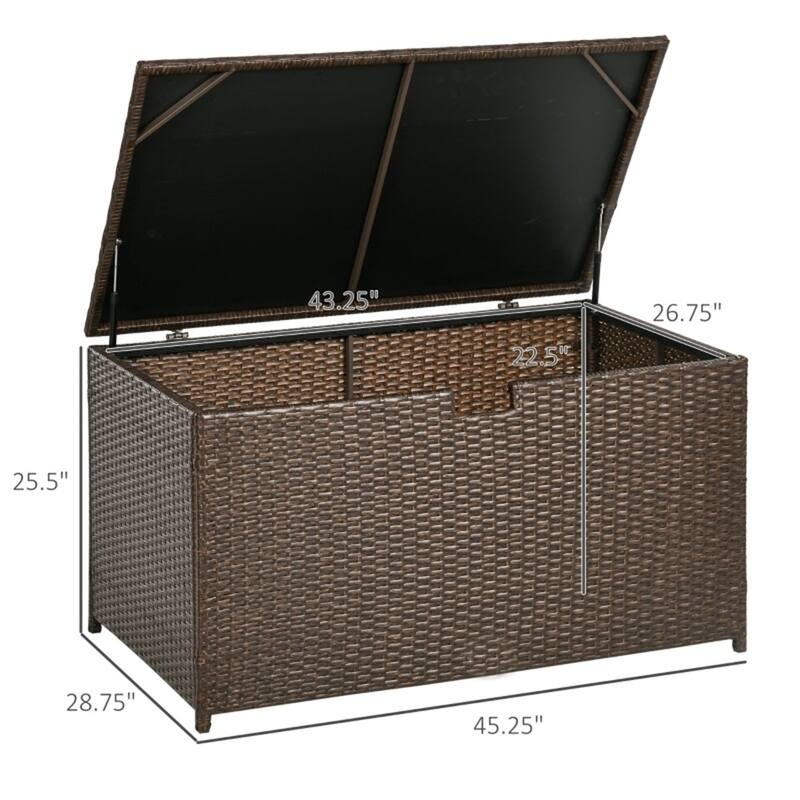 Outdoor Rattan Storage Box with Waterproof Liner 113 Gallon Capacity Steel Frame for Patio Deck or Backyard