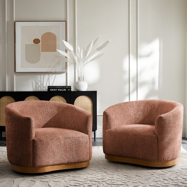 slide 2 of 69, HULALA HOME Gema Modern Swivel Chenille Ergonomic Barrel Accent Chair with Solid Wood Legs Set of 2 Rust