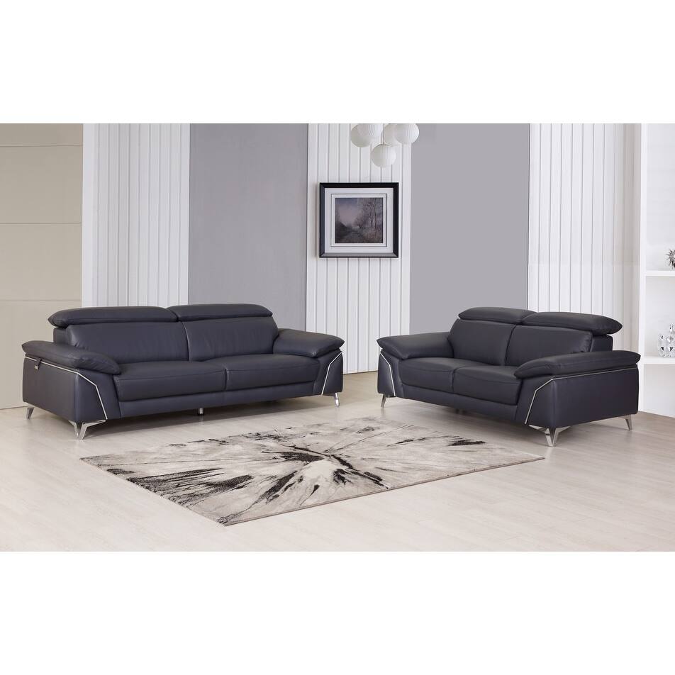 68'' X 41'' X 39'' Modern Navy Leather Sofa And Loveseat