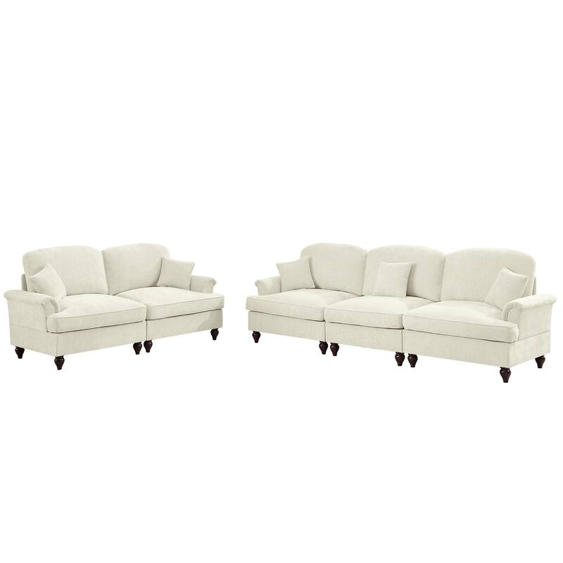 GDFStudio - Classic Chenille Modular Sofa Set with Flared Arms and Removable Ruffles Pleats Skirts