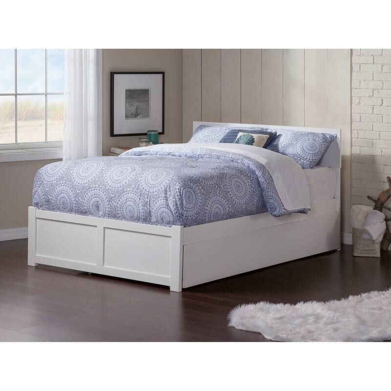 Orlando Full Platform Bed with Footboard and Full Trundle Bed - White