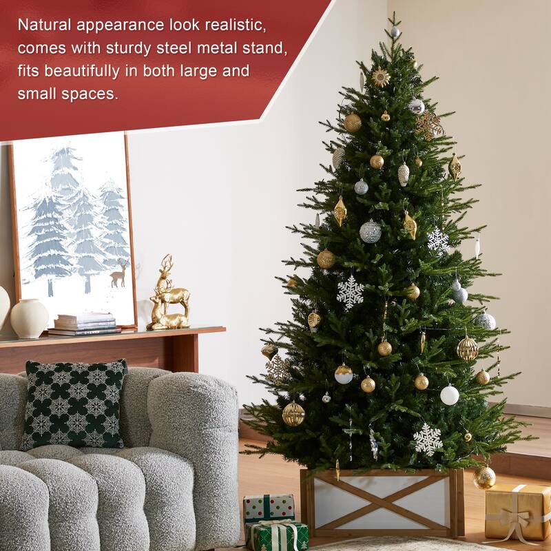 Glitzhome 7.5ft Flocked Evergreen Slim Fir Artificial Christmas Tree