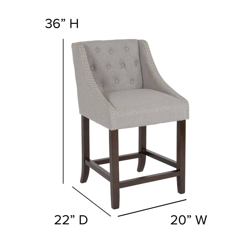 Transitional Tufted Upholstered/Walnut Finish Counter Stool (Set of 2)