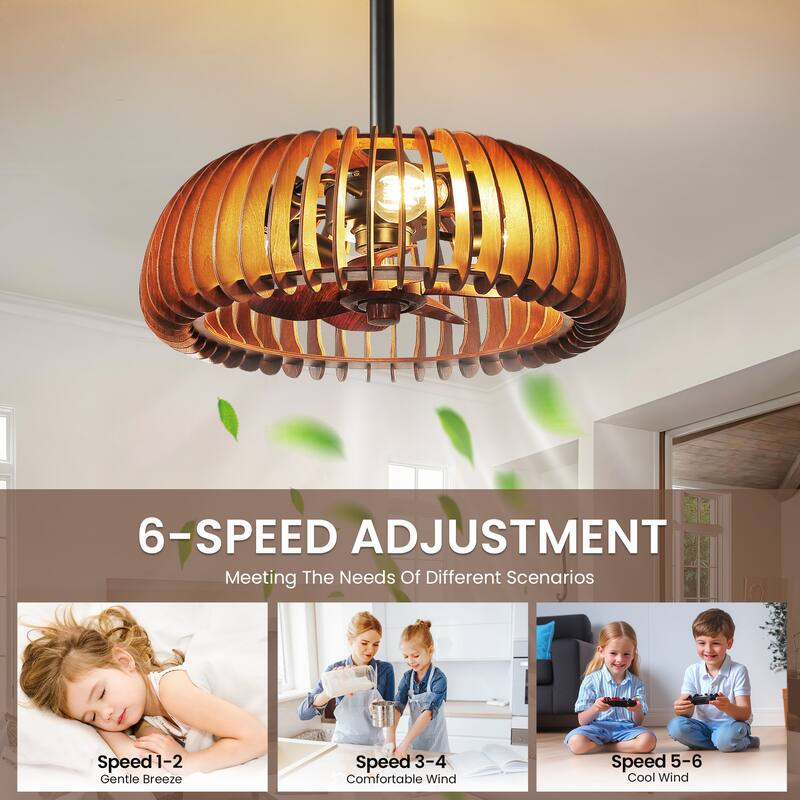 20" Ceiling Fan with Lantern for Kitchen, Farmhouse, Bedroom Ceiling Lights (6 Speeds, 1/2/4 Hour Timer) - Walnut