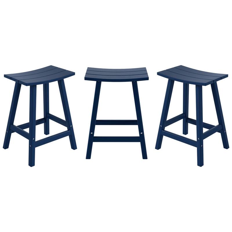 Polytrends Laguna Hdpe All Weather Outdoor Patio 24" Saddle Seat Counter Stool (Set Of 3)
