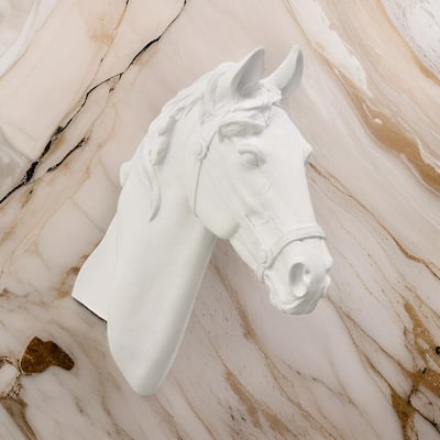 Modern Horse Head Resin Wall Mounted White Sculpture for Living Room Bedroom or Office Wall Decor - 11"L x 3.5"W x 14"H