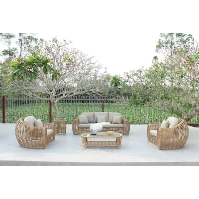 Renava Sandra Outdoor Beige & Wicker Sofa Set With End Table