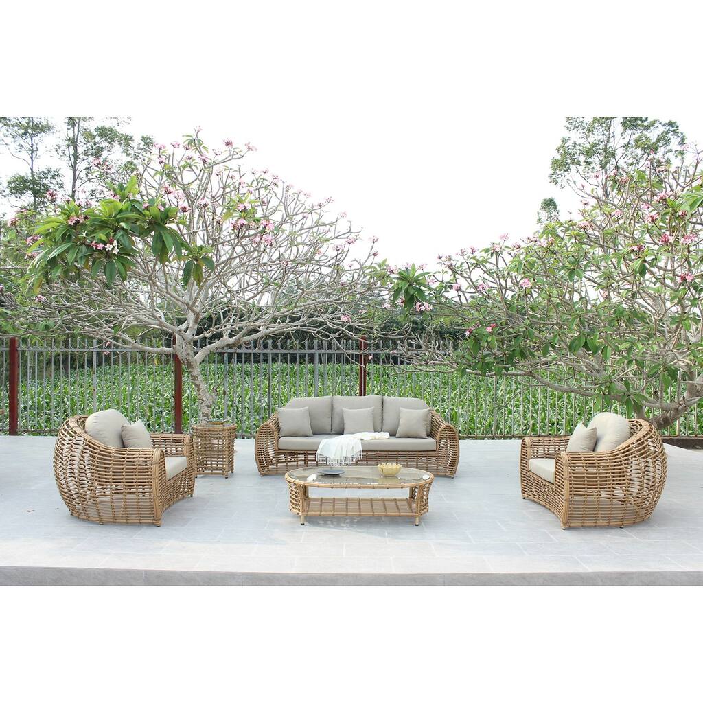 Renava Sandra Outdoor Beige & Wicker Sofa Set With End Table