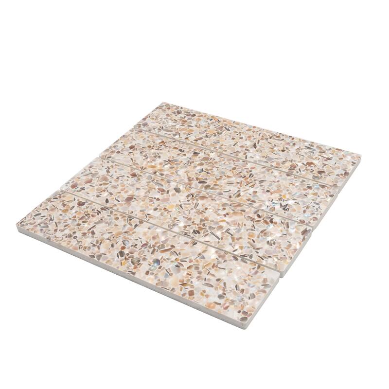 Amalfi 3x12 in. Glossy Shell, Terrazzo Elongated Subway Wall and Floor Tile (5 sq ft/case, 20-Pack)