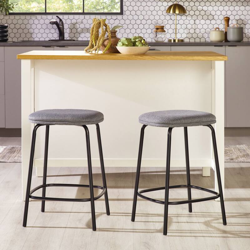 Modern Simple Counter Stool with Upholstered Seat, Set of 2