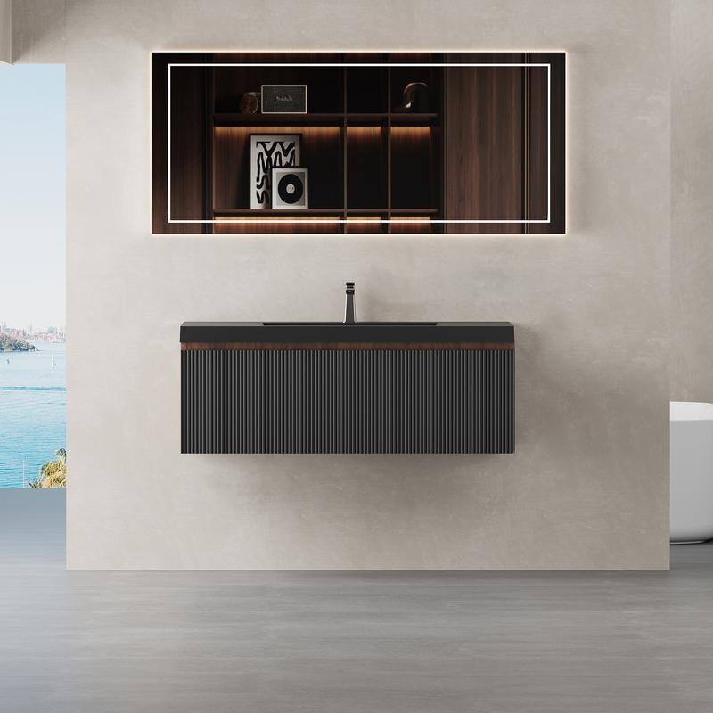 ABRUZZO Floating Vanity with Integrated Top Sink Soft-Close Wall-Mount Bathroom Cabinet