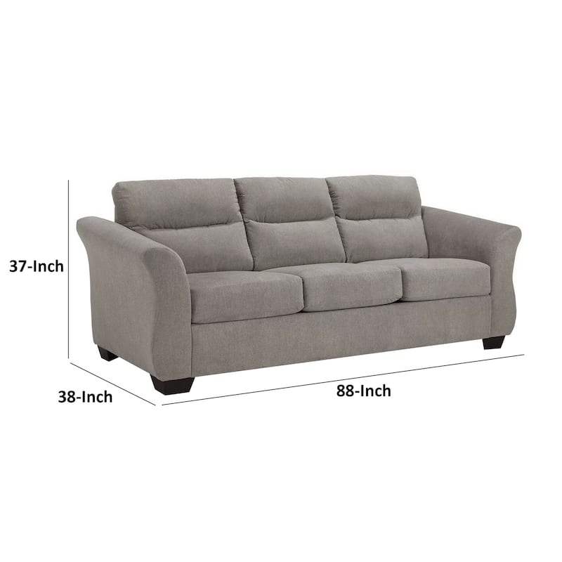 Avel 88 Inch Sofa, Tapered Arms and Soft Slate Gray Polyester Cushions