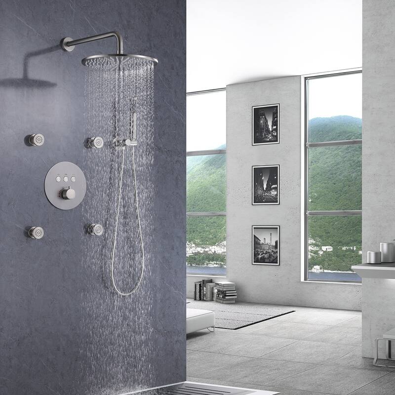 Rbrohant 11" Rainfall Shower Faucet System Massage Jet w/ Mixer Valve - Silver