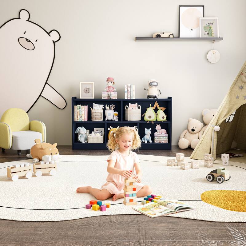 Wooden Storage Cabinet with 5 Sections, Montessori Kids Bookshelf and Toy Organizer for Nursery, Playroom & Classroom