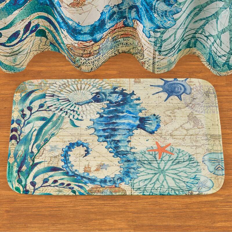 16-Piece Nautical Blue Seahorse Bathroom Set - 72 x 0.01 x 72