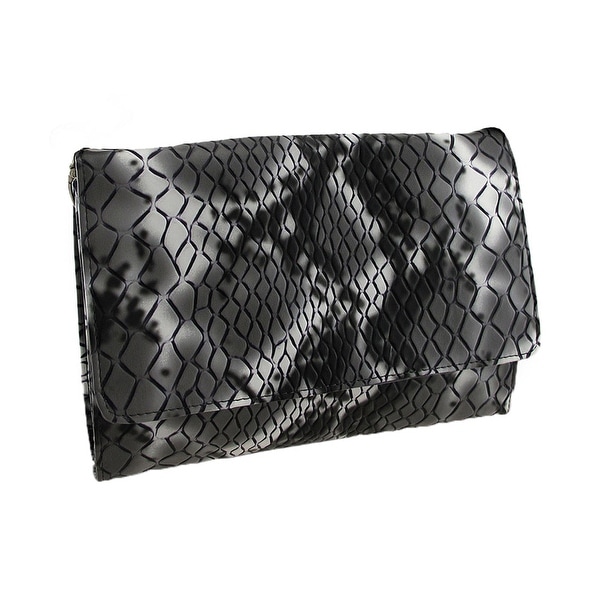 Download Shop Black and Gray Snakeskin Mock Croc Envelope Clutch ...