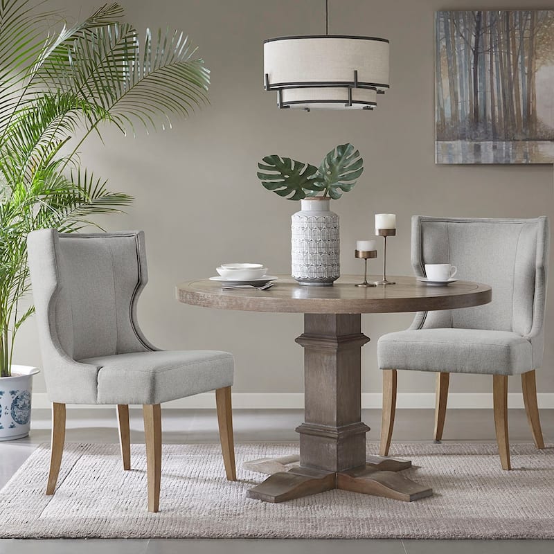 Wingback Dining Chair 1 Piece with Aged Grey Solid Wood Legs - Light Grey