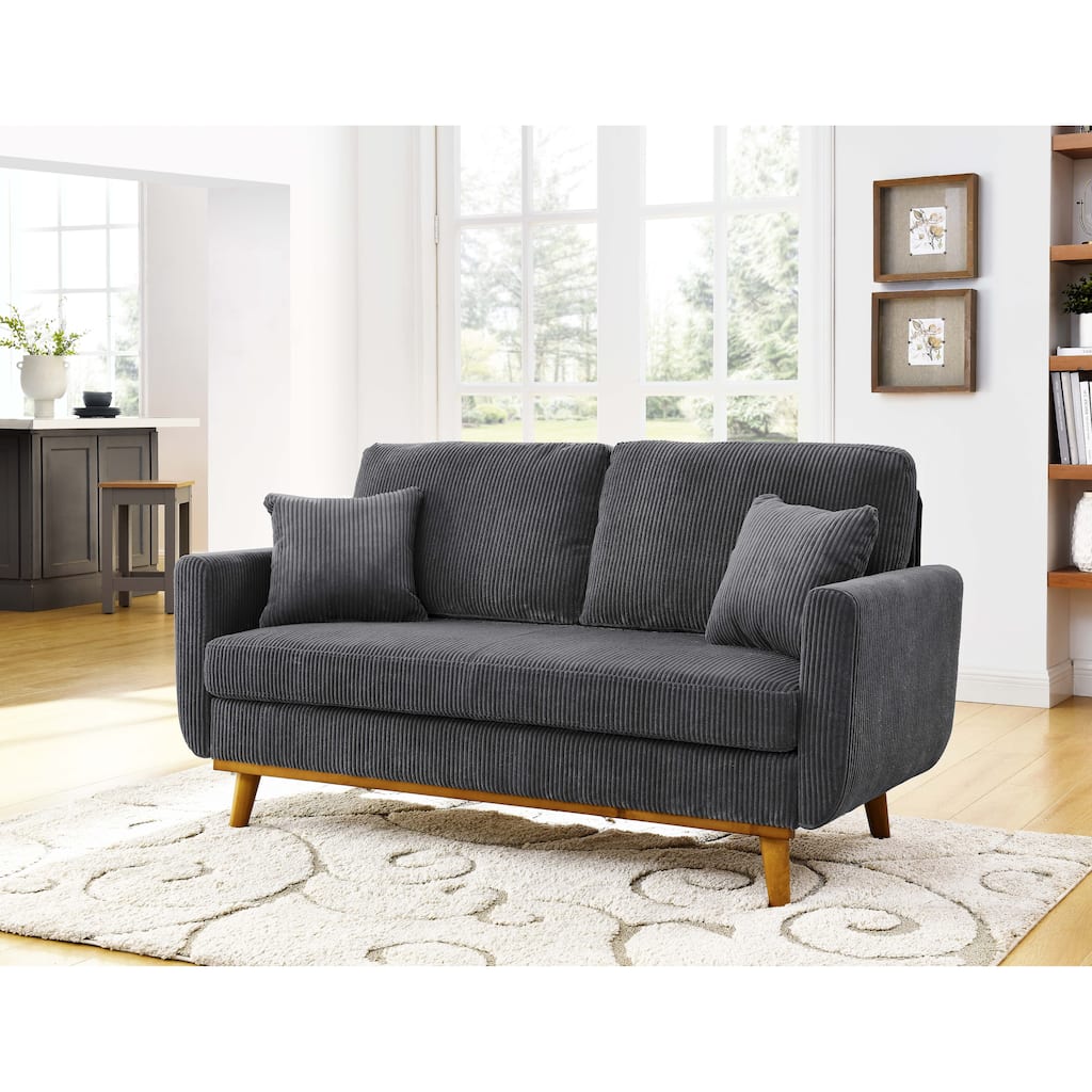 Mid-Century Corduroy 2-Seater Sofa in Gray