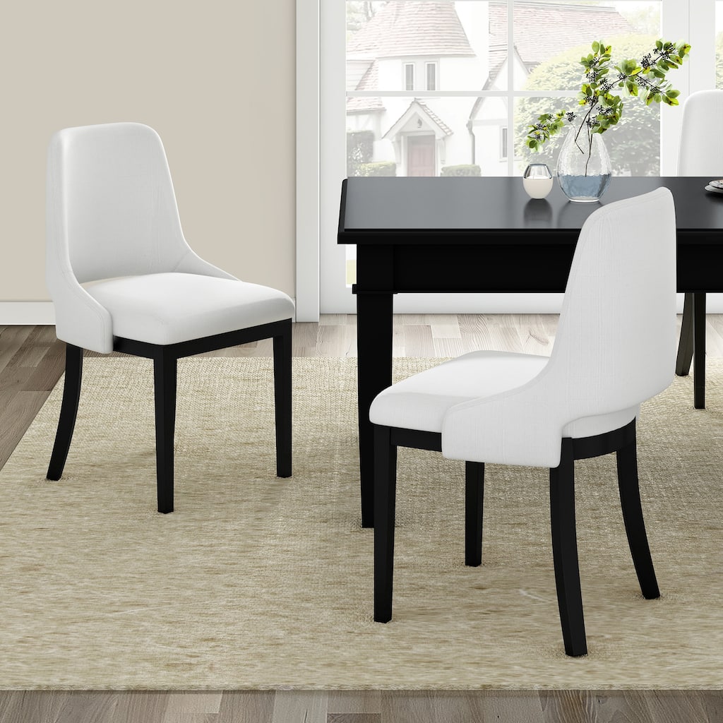 Farmhouse Style Linen Upholstered Dining Chairs with Cutout Backs and Rubberwood Frame, for Dining Rooms, 2-Piece Set