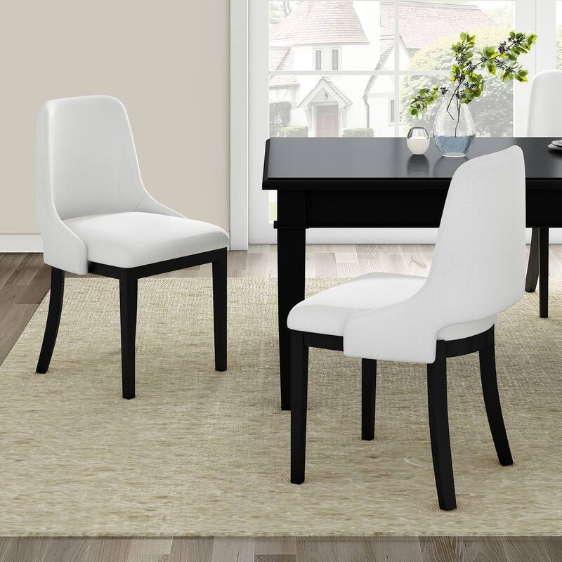 Wooden Dining Chairs Set of 2, Linen Upholstered Accent Kitchen Chair Dining Room Chairs, Farmhouse Style Dining Chair - Beige+Black