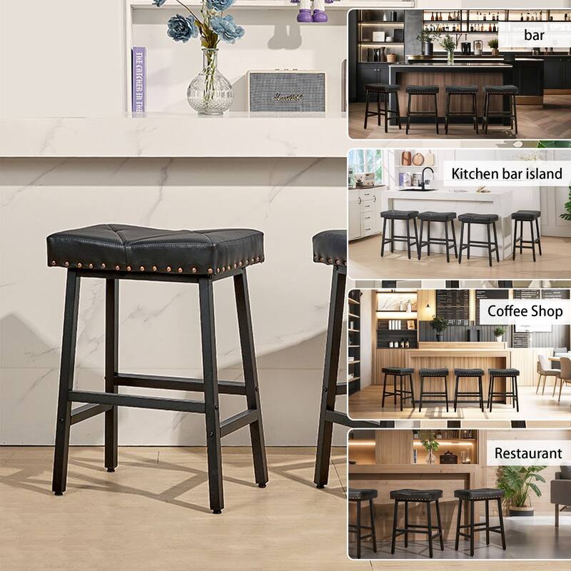 Javlergo Bar Stools Set of 2 Upholstered Backless Saddle Stools Counter Height Stools with Metal Legs