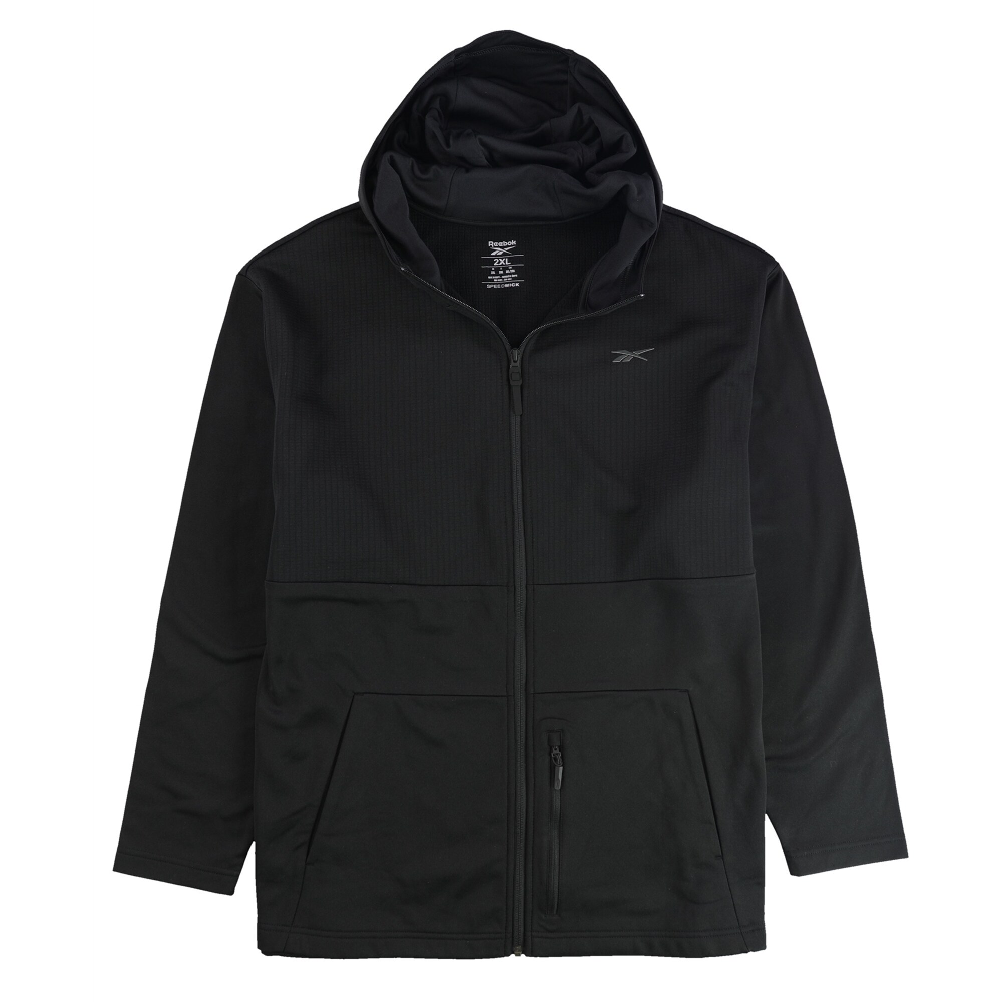 Reebok Mens Solid Full Zip Hoodie Sweatshirt, Black, XX-Large 