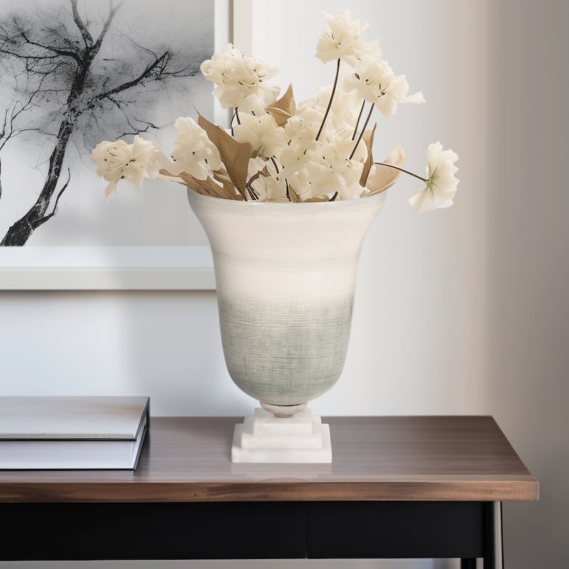 Sagebrook Home Neutral Coastal Glass Sage/Ivory Round Vase On Marble Base - 10" x 10" x 14"