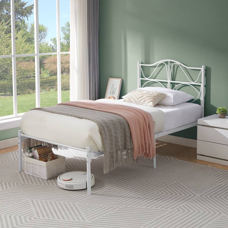 Javlergo Metal Platform Bed Frame with Elegant Headboard, Heavy Duty Steel Slats Support/No Box Spring Needed