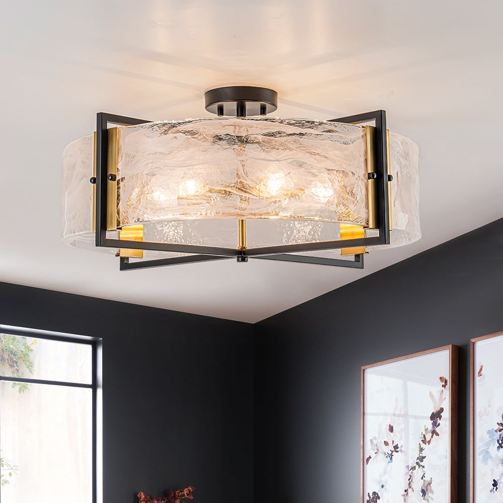 Modern Entryway 6-Light Glazed Glass Drum Semi-flush Mount